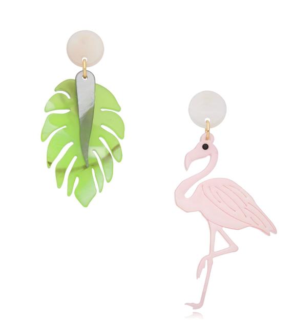 Kolczyki z liściem i flamingiem Pink Flamingo KZA0081