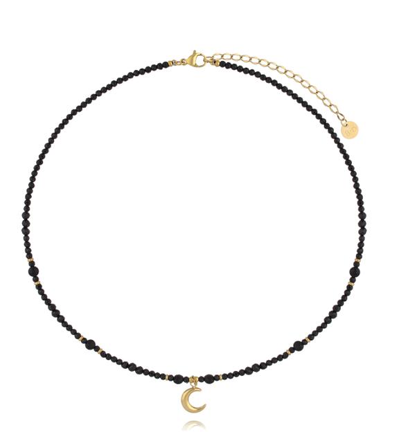 Naszyjnik z czarnego turmalinu z zawieszką – złoty księżyc NTW1624