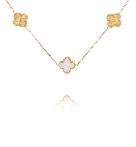 Naszyjnik złoty z białymi koniczynkami NSY0801