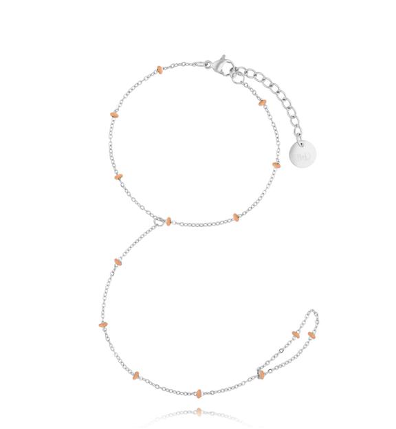 Bransoletka z pierścionkiem i brzoskwiniową emalią Simple Chain BSA0602