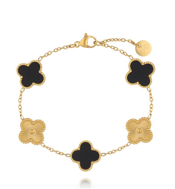 Bransoletka z czarnymi i złotymi koniczynkami BSY0557