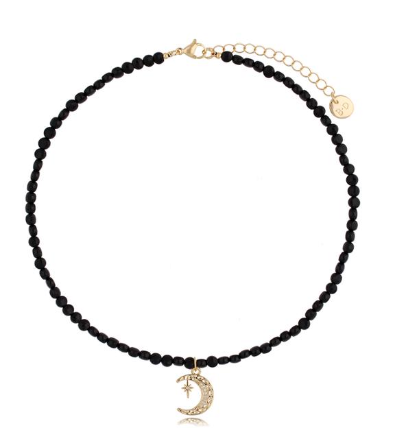 Naszyjnik z agatami i księżycem Black Moon NTW0367