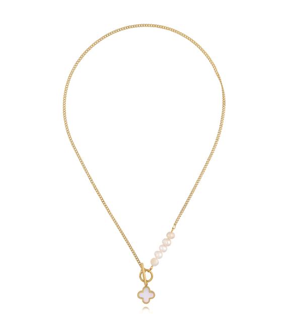 Naszyjnik z koniczynką i perłami Clover NSY0288