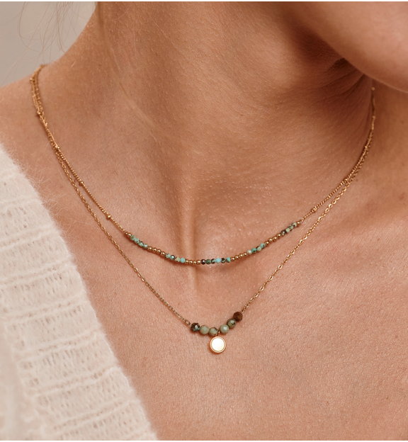 Naszyjnik warstwowy ze złoceniem i jadeitem afrykańskim NEA0102