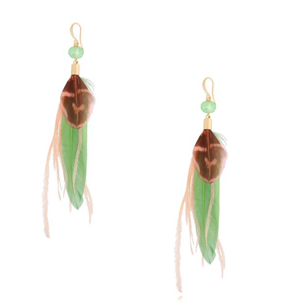 Kolczyki zielono różowe z piórkami Boho Feathers KFF0091