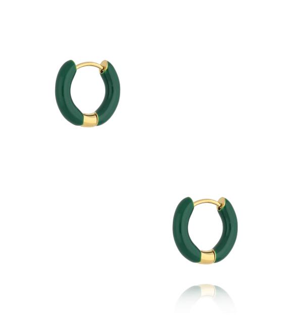 Kolczyki zielone kółka emaliowane złote KSY0237