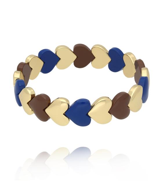 Bransoletka elastyczna z serduszkami w odcieniach granatu, brązu i złota BCR0089