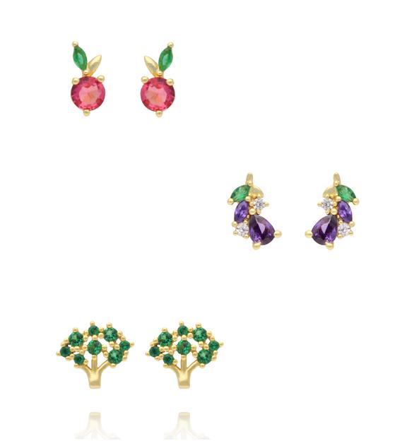 Zestaw kolczyków pozłacanych z kolorowymi cyrkoniami KLT0026