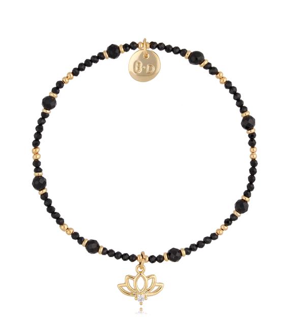 Bransoletka czarna z kwiatem lotosu Vuelo BTW1325