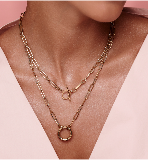 Zestaw złotych naszyjników z ogniwami i detalem typu toggle ZN0138