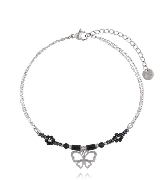 Bransoletka na nogę z turmalinem i zawieszką motyla BNSY0069