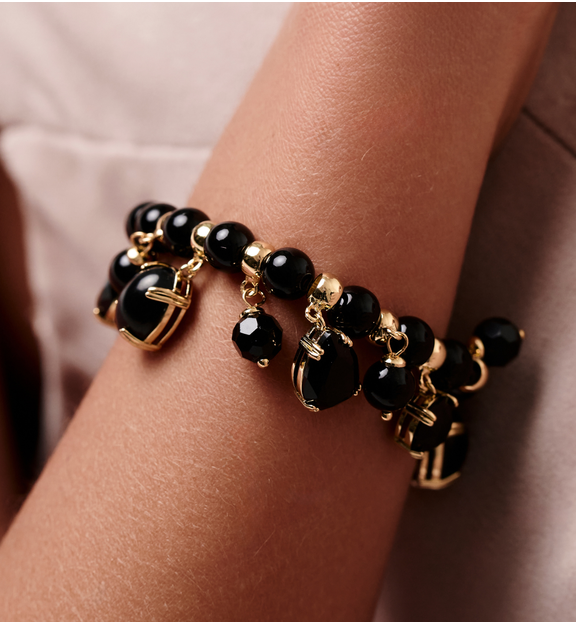 Bransoletka złota z czarnymi kryształkami BSS0266