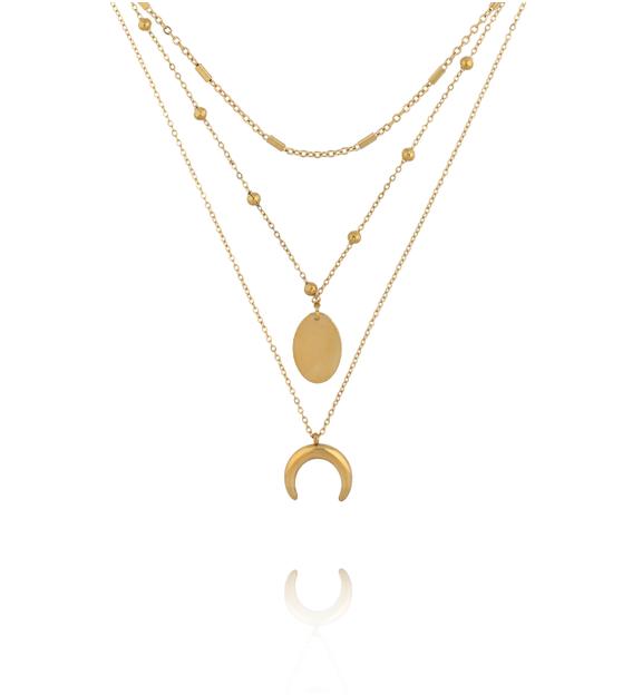 Naszyjnik warstwowy z zawieszką księżyca i medalionem NSY0797