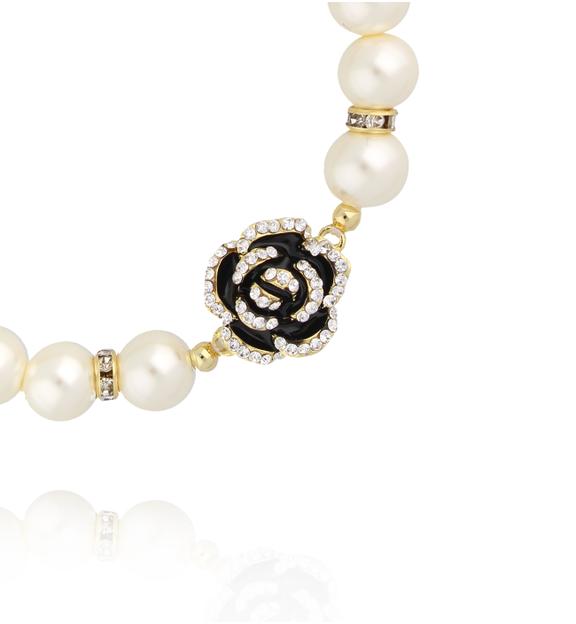 Bransoletka z pereł z ozdobną różą BSS0280