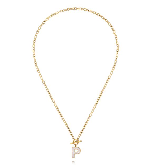 Naszyjnik z literą P i zapięciem toggle NSY0867