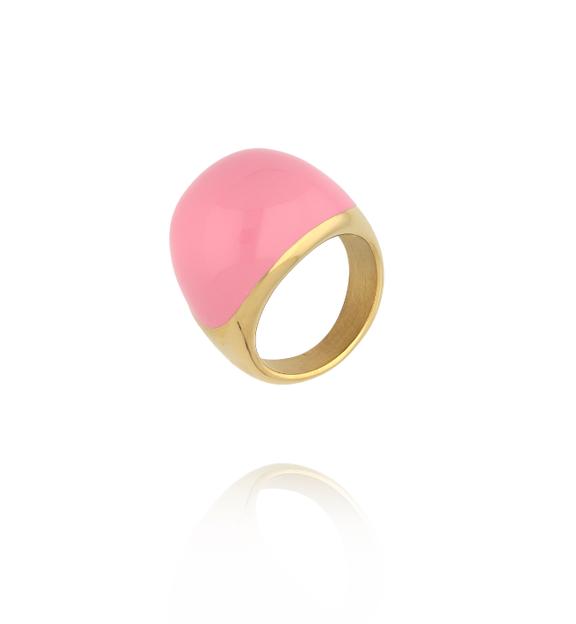Pierścionek złoty z różową emalią PSA1093