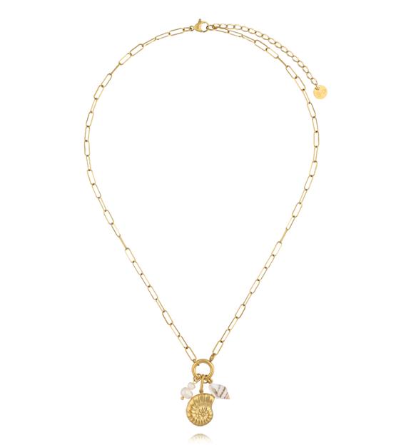Naszyjnik z muszlami i perełkami na złotym łańcuszku NSY0751