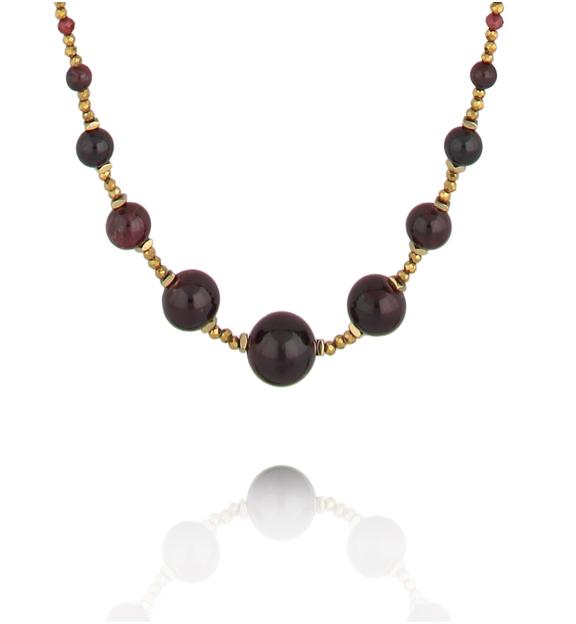 Naszyjnik z granatami i stalą szlachetną długi NPA1642