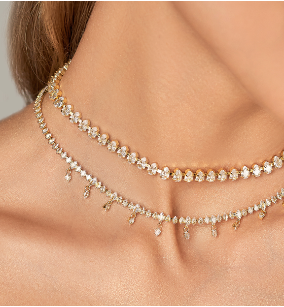 Zestaw naszyjników z kryształkami złoty NS0126