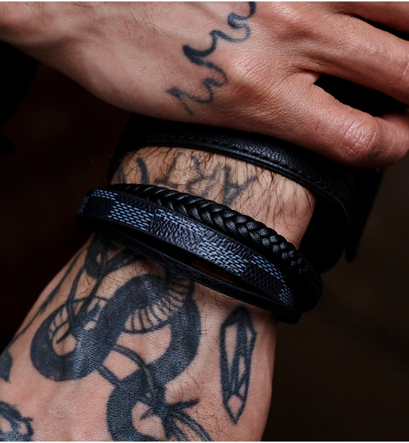 Bransoletka męska skórzana czarna BMITC0898