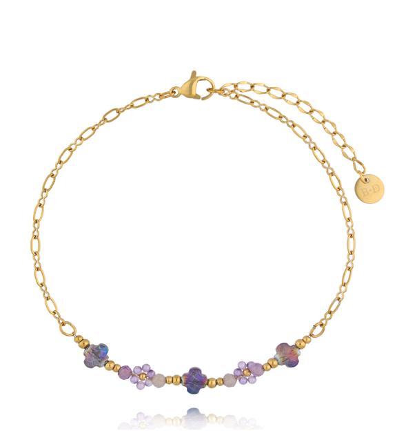 Bransoletka na nogę z ametystem i kryształkami w odcieniach fioletu BNTW0109