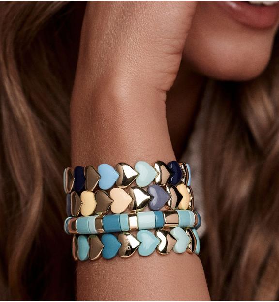 Bransoletka elastyczna w pastelowych odcieniach błękitu i złota BCR0078