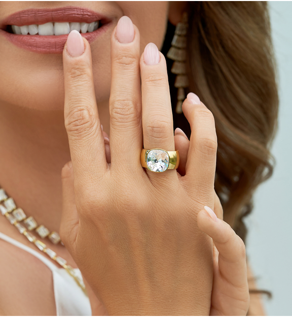 Pierścionek złoty z kryształem Glisser PSA0859