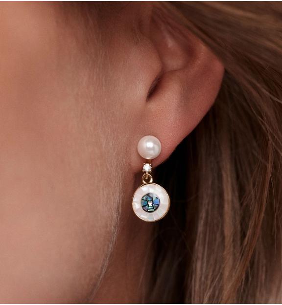 Kolczyki z perłą i okrągłą zawieszką z masy perłowej KSS2060