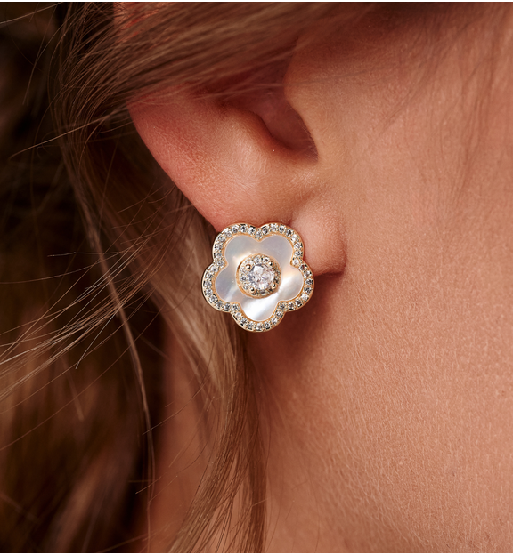 Kolczyki kwiatki z masą perłową i cyrkoniami KSS2077