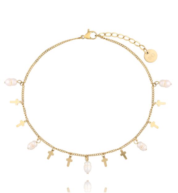 Bransoletka na nogę z perełkami i krzyżykami Pearls BNSC0095