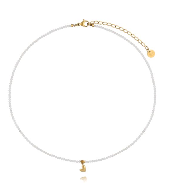 Naszyjnik z kamieniami księżycowymi i złotym serduszkiem NTW1557