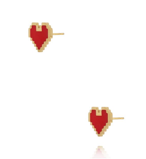 Kolczyki serca w stylu pixel z czerwoną emalią KSY0670