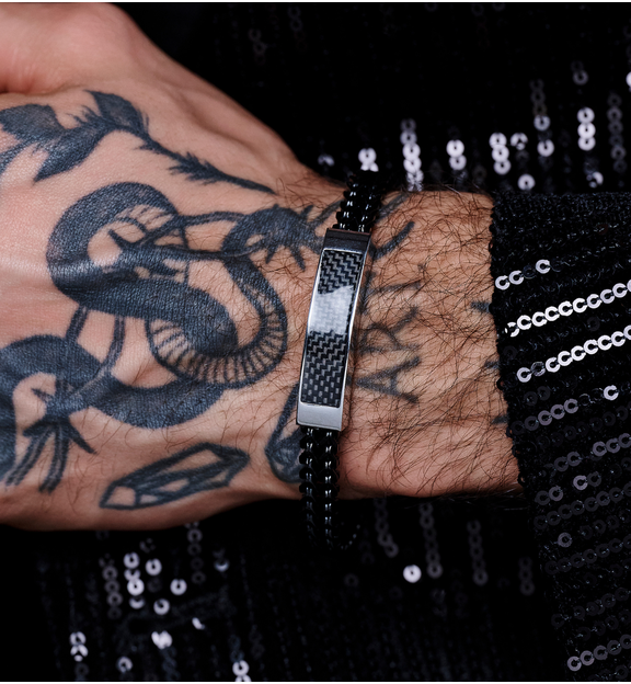 Bransoletka męska czarna z łańcuchem Fabio BMITC0778