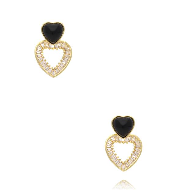 Kolczyki serca z czarną emalią i kryształami złote KSS2223