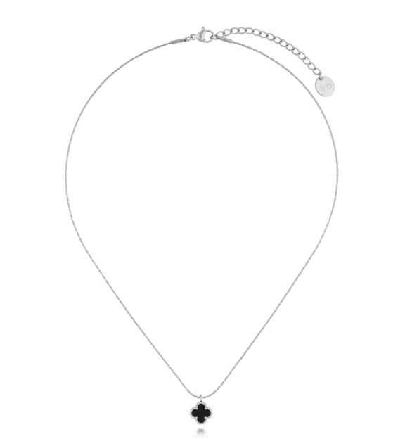 Naszyjnik z czarną koniczynką srebrny Clover NSY0278