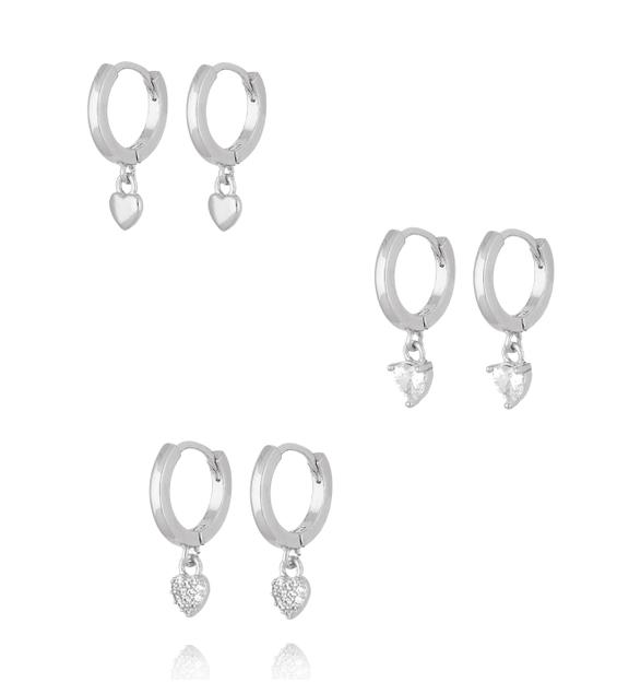 Zestaw srebrnych kolczyków kólek z zawieszkami KLU0181