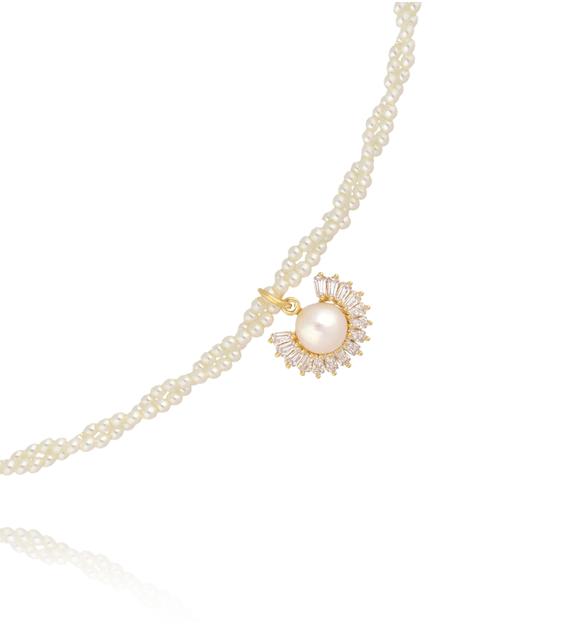 Naszyjnik z perełkami i zawieszką z perłą i cyrkoniami NLU0051