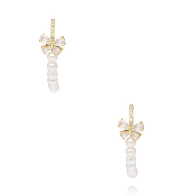 Kolczyki z kokardką, kryształkami i linią pereł KPE0218