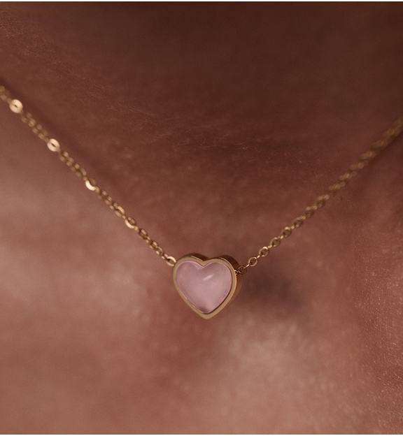 Naszyjnik z sercem z kwarcu różowego NSA1535