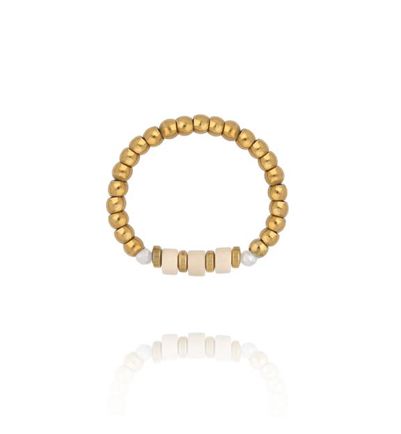 Pierścionek elastyczny ze złotych kuleczek z muszlą  PTW0623