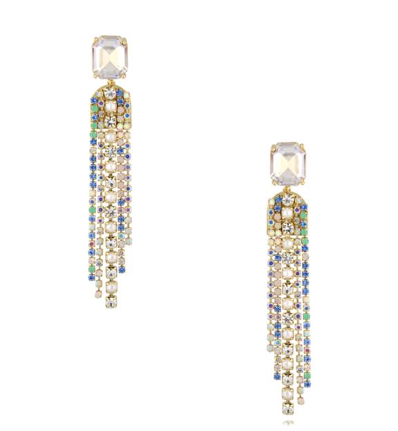 Kolczyki wiszące złote z kolorowymi kryształami i perłami KSC0168