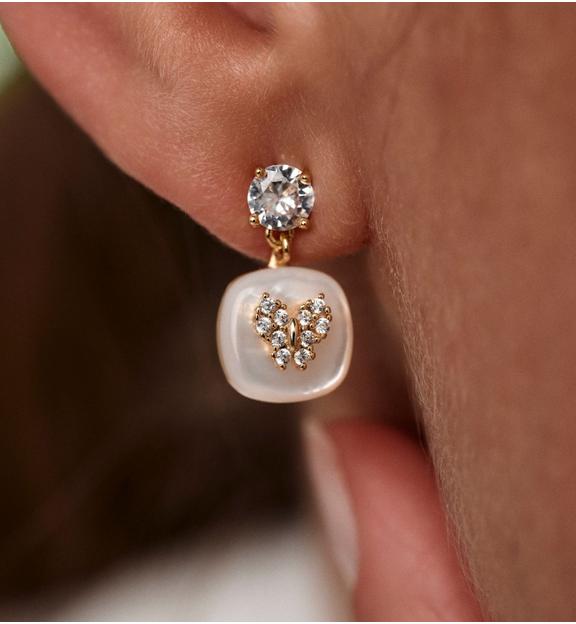 Kolczyki z perłą i motylem z kryształków KSS2246