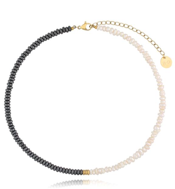 Naszyjnik z hematytami i perłami NTW1257