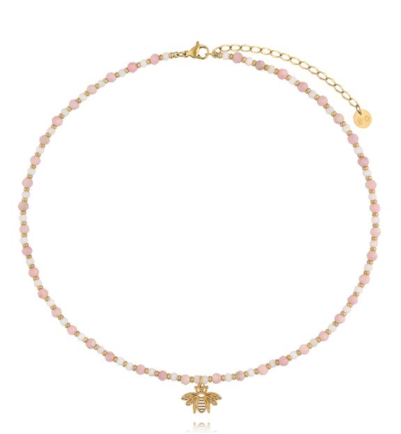 Naszyjnik z różowego opalu z zawieszką pszczoły NTW1646