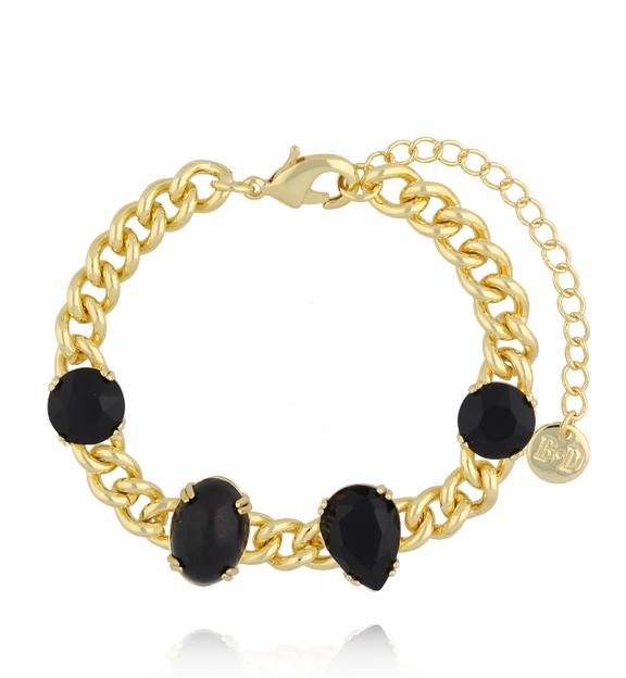 Bransoletka na złotym łańcuchu z czarnymi kamieniami BSS0268