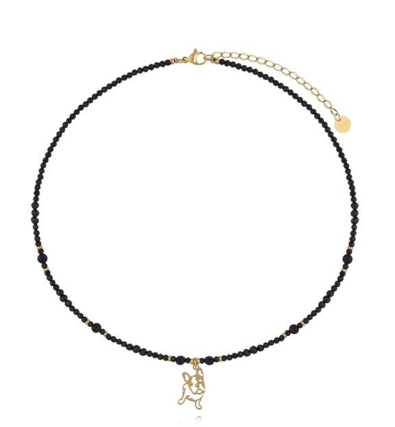 Naszyjnik z czarnego turmalinu z zawieszką – piesek NTW1622