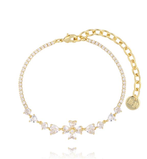 Bransoletka złota z koniczynką i cyrkoniami BSS0254