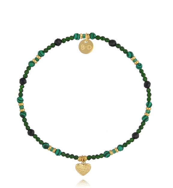 Bransoletka z zielonymi kamieniami z zawieszką serca BTW3552