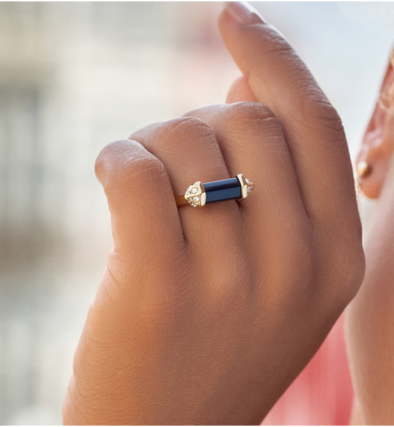 Pierścionek z obsydianem i cyrkoniami Cristal Stone PLB0038