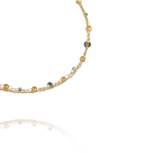 Bransoletka z podwójnym złotym łańcuszkiem i turkusem afrykańskim BEA0096